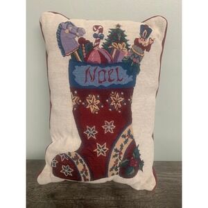 VTG Noel Christmas Stocking Pillow Tapestry Accent Holiday‎ Decor Throw Cushion